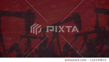Image of financial data processing against construction site against grunge red background Image of financial data processing against construction site against grunge red background 116149633