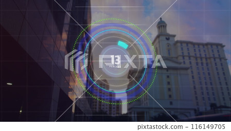 Image of scope scanning and data processing over cityscape Image of scope scanning and data processing over cityscape 116149705