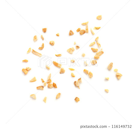Dry Garlic Slices, Crispy Fried Cloves Pile Closeup, Roasted Grilled Garlic Flakes, Clove Chip Group 116149732