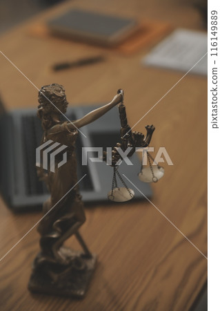 Judge gavel with Justice lawyers having team meeting at law firm background. Concepts of Law and Legal services. Judge gavel with Justice lawyers having team meeting at law firm background. Concepts of Law and Legal services. 116149889