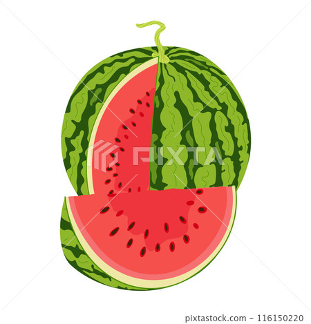 Ripe red cut watermelon. Hand drawn flat style slice cut from watermelon 116150220