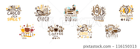 Chocolate and Coffee Original Label and Logo Design Vector Set 116150313