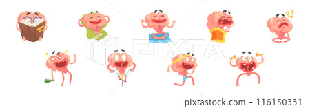 Funny Brain Character Engaged in Different Activity Vector Set 116150331