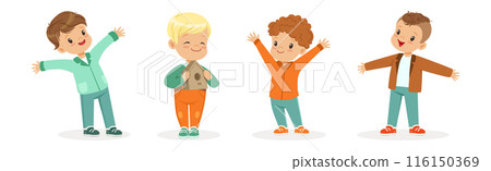Cute Little Boy Kid Character in Warm Season Vector Set 116150369