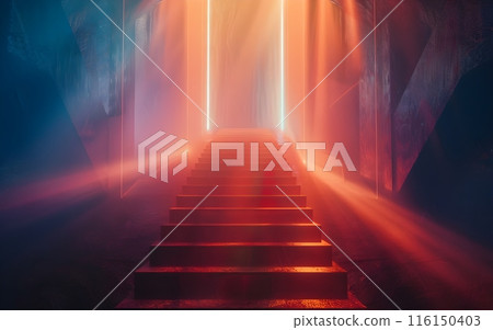 Wallpaper of virtual Stairs on digital background, abstract technology concept, realistic illustration 116150403
