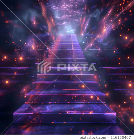 Wallpaper of virtual Stairs on digital background, abstract technology concept, realistic illustration 116150407