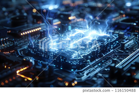 Wallpaper of virtual Micro Chips on digital background, abstract technology concept, realistic illustration 116150488