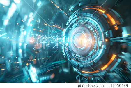 Wallpaper of virtual World in Internet for background, abstract technology concept, realistic illustration 116150489