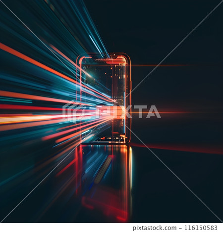 Wallpaper of virtual Mobile Phone on digital background, abstract technology concept, realistic illustration 116150583