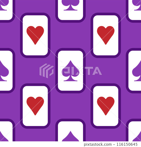 Purple falling playing cards seamless pattern. Poker and Wonderland. 116150645