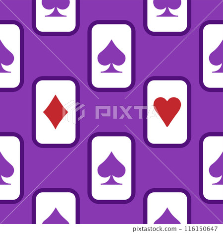 Purple falling playing cards seamless pattern. Poker and Wonderland. Purple falling playing cards seamless pattern. Poker and Wonderland. 116150647