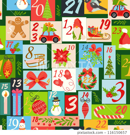 Christmas advent calendar seamless pattern with geometric seamless patterns 116150657