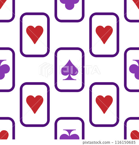 Purple falling playing cards seamless pattern. Poker and Wonderland. 116150685