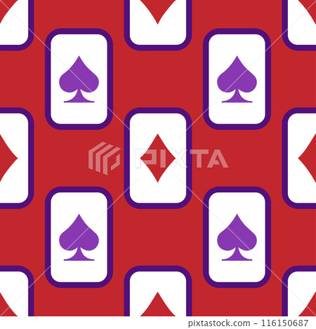 Purple falling playing cards seamless pattern. Poker and Wonderland. 116150687
