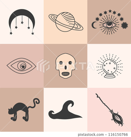 Set of magic symbols, celestial seamless pattern. Astrological, magical and esoteric symbols Set of magic symbols, celestial seamless pattern. Astrological, magical and esoteric symbols 116150766