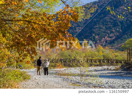 [秋天的上高地]明神橋周圍的秋景 從河童橋到明神的風景（梓川右岸路線） 116150997