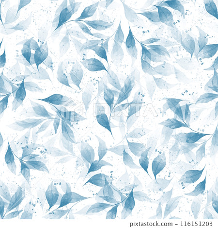 Seamless pattern with blue leaves on white... - Stock Illustration ...
