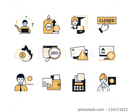 Difficulties with finances and work - line design style icons set 116151872