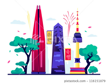 Skyscrapers of South Korea - modern colored vector illustration Skyscrapers of South Korea - modern colored vector illustration 116151879