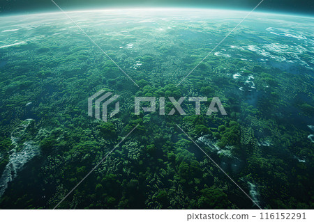 Ecosystem and healthy environment concept. Aerial top view green forest with globe earth, Green planet. Save Earth, Texture of forest. Ecological travel, conservation, climate change, global warming 116152291