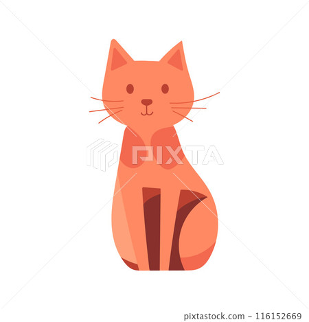 Cute cartoon orange cat sitting and smiling on a white background. Simple and minimalistic design Cute cartoon orange cat sitting and smiling on a white background. Simple and minimalistic design 116152669