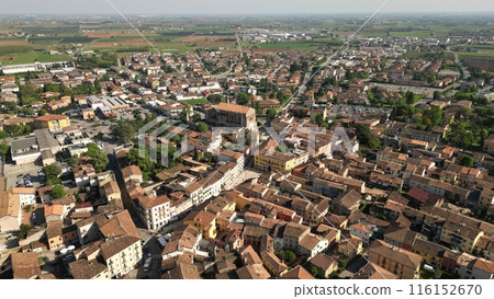 Aerial view Valeggio sul Mincio is a comune in Italy. Typical Italian house roofs, top view 116152670
