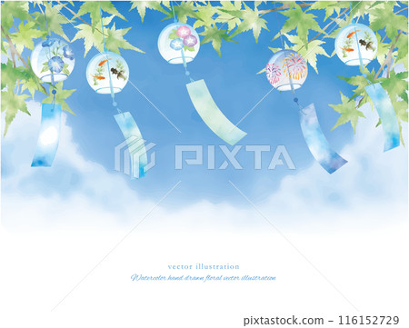 Wind chimes and refreshing summer watercolor background 116152729