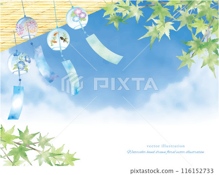 Summer greeting card illustration of refreshing wind chimes and bamboo blinds Summer greeting card illustration of refreshing wind chimes and bamboo blinds 116152733