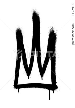 Sprayed crown with overspray in black over white. Vector illustration. 116152918