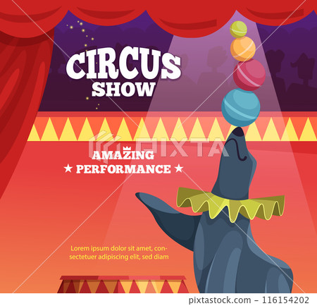 circus show poster. navy seal show performance with circus balls. vector placard with place for text 116154202