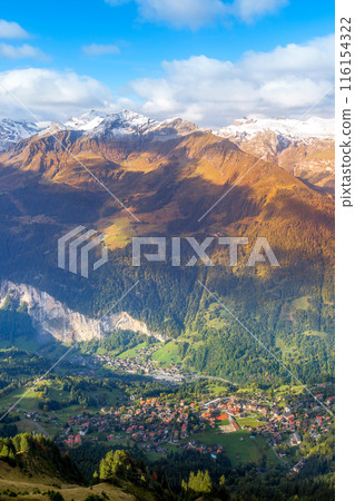 Lauterbrunnen valley aerial view in Swiss Alps, Switzerland Lauterbrunnen valley aerial view in Swiss Alps, Switzerland 116154322