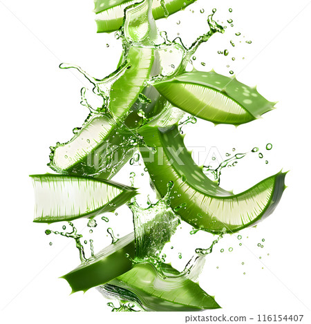 Aloe juice splash with Aloe pieces, isolated on transparent background, healthy nutrition Aloe juice splash with Aloe pieces, isolated on transparent background, healthy nutrition 116154407