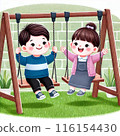 男孩和女孩享受鞦韆 116154430