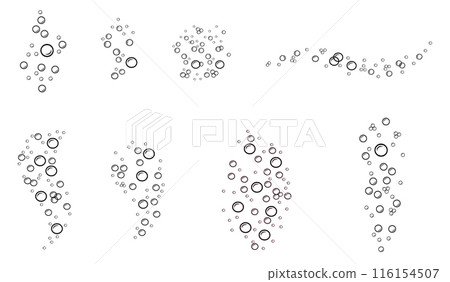 Soap bubbles in doodle style. Vector illustration of carbonated elements. Linear illustration of foam of various shapes Soap bubbles in doodle style. Vector illustration of carbonated elements. Linear illustration of foam of various shapes 116154507