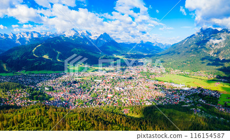 Garmisch-partenkirchen town aerial panoramic view, Germany 116154587