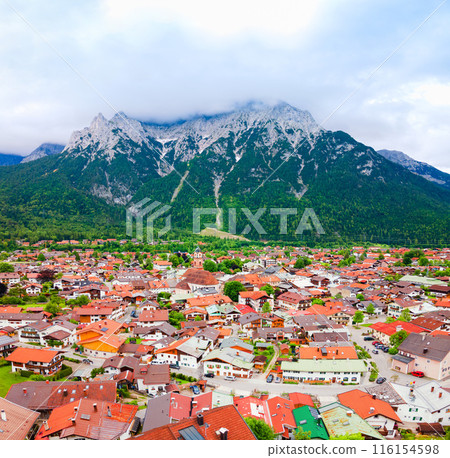 Mittenwald town aerial panoramic view, Germany Mittenwald town aerial panoramic view, Germany 116154598