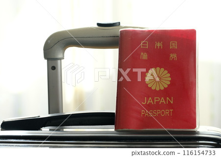 Travel image of passport on carry bag Travel image of passport on carry bag 116154733