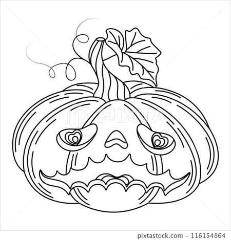 Halloween pumpkin line art drawing coloring page.  116154864