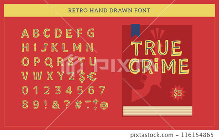 Comic book alphabet set, superhero dynamic funny letters, font for cartoon logo and headline, funny vintage typography in retro bulb novel covers style. Vector typographic design. 116154865