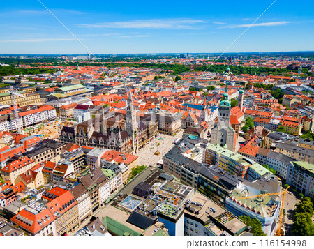 Marienplatz aerial panoramic view in Munich city, Germany 116154998