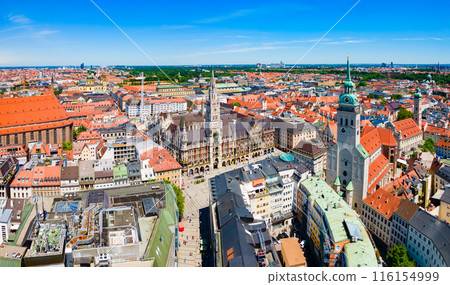 Marienplatz aerial panoramic view in Munich city, Germany 116154999