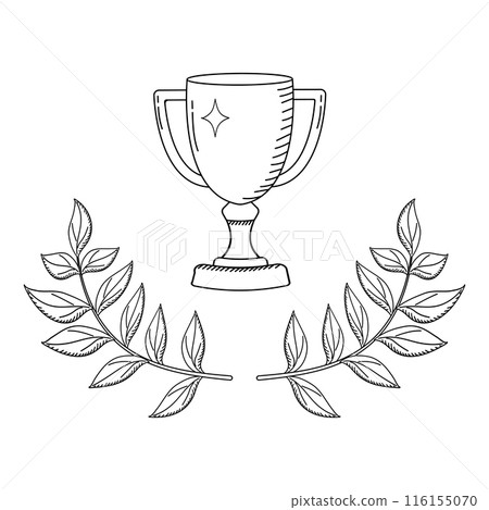 Winner cup in doodle style. Linear illustration of competition award. Championship award diploma design element 116155070