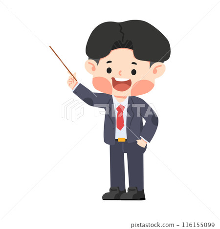 Cartoon businessman character pointing at presentation Cartoon businessman character pointing at presentation 116155099