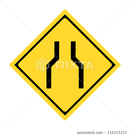 Japanese narrow road sign. Traffic sign. Vector. 116155272
