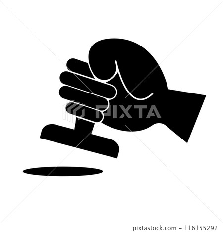 一隻手推郵票的剪影圖示。向量。 116155292