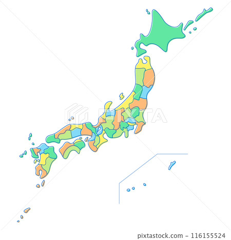 日本地圖,每個縣單獨圖層,手繪風格 日本地圖,每個縣單獨圖層,手繪風格 116155524