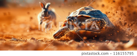 兔子追不上全速奔跑、揚起塵埃的烏龜。 兔子追不上全速奔跑、揚起塵埃的烏龜。 116155795