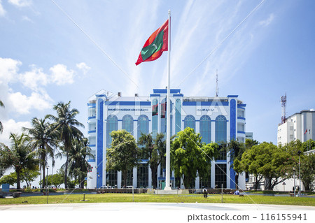 A Building Of Government And National Flag Of Maldives In Male. A Building Of Government And National Flag Of Maldives In Male. 116155941