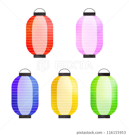 Watercolor style colorful striped long lantern illustration set Watercolor style colorful striped long lantern illustration set 116155953