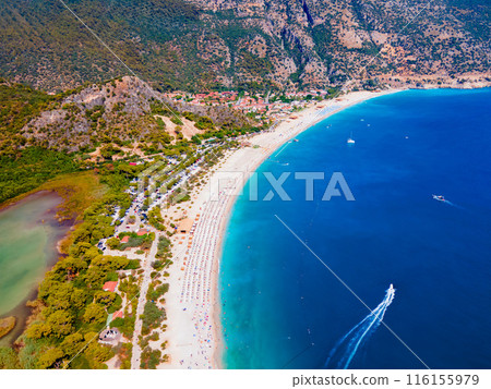 Oludeniz beach aerial panoramic view in Turkey 116155979